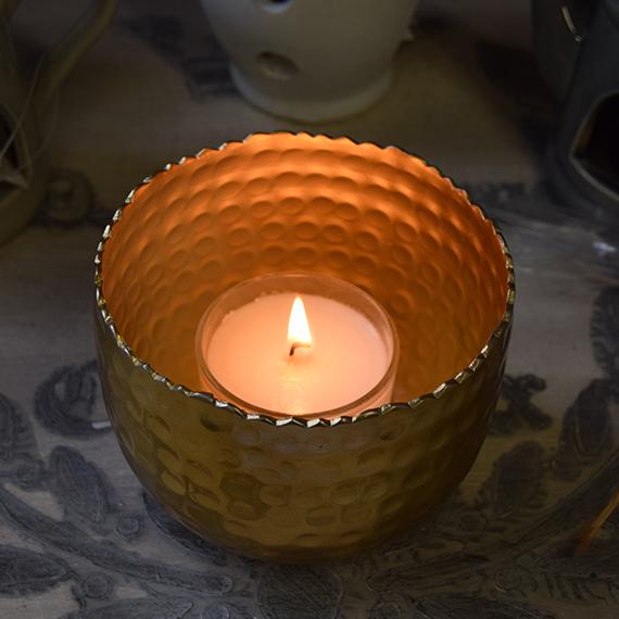 Hand Hammered Brass Tealight Holder with Scented Tealights