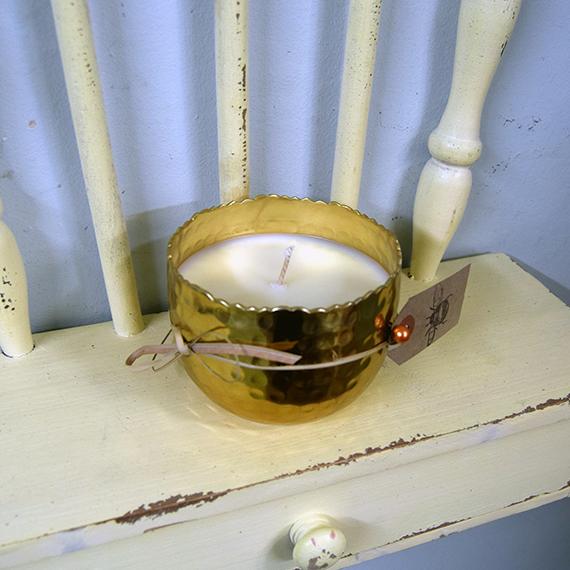 Hand Hammered Brass Bowl Candle