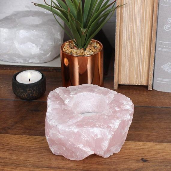 Rose Quartz Crystal Tealight Holder with Scented Tealights