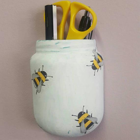 Picture of Bee Patterned Wall Mounted Mason Jar