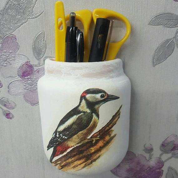 Picture of Great Spotted Woodpecker Patterned Wall Mounted Mason Jar